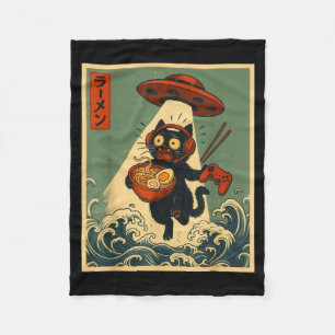 Grappige Vintage Japanse Anime Kat Gamer Ramen Ufo Fleece Deken
