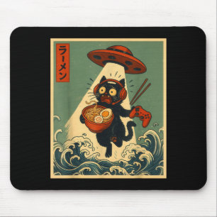 Grappige vintage Japanse anime kat gamer ramen Ufo Muismat