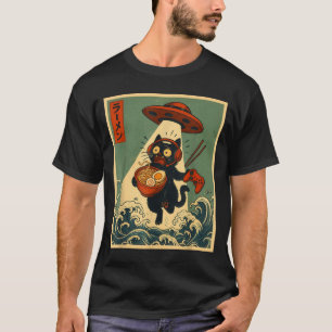Grappige Vintage Japanse Anime Kat Gamer Ramen Ufo T-shirt