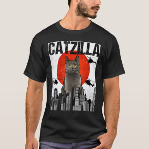 Grappige vintage Japanse Catzilla Chartreux kat T-shirt