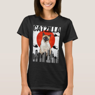 Grappige vintage Japanse Catzilla Siamese Kat T-shirt