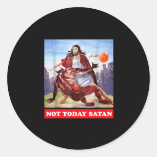 Grappige vintage Jezus vs Satan Sketll - Niet vand Ronde Sticker
