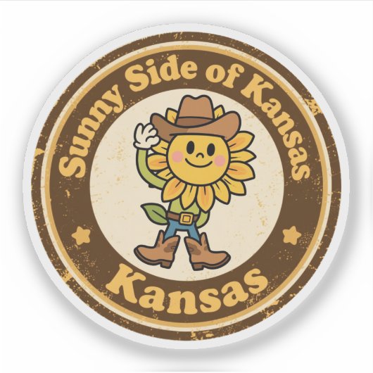 Grappige Vintage Kansas Zonnebloem Cowboy Retro Sticker (Voorkant)