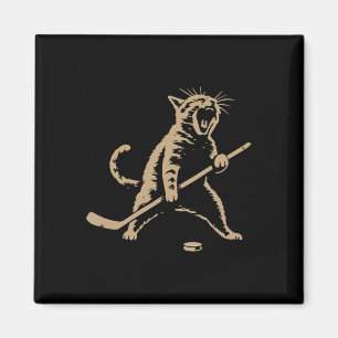 Grappige vintage kat speelt ijshockeypuck Cool Spo Magneet