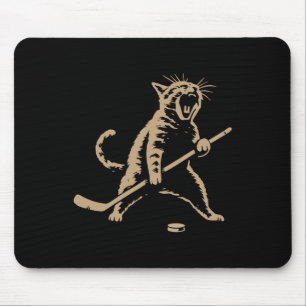 Grappige vintage kat speelt ijshockeypuck koele sp muismat