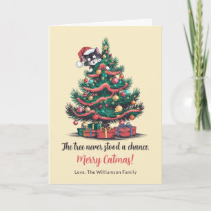 Grappige Vintage Kat Vouwbare Kerstkaart Feestdagen Kaart