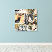Grappige Vintage Katten Kunst Collage Kattenliefhe Canvas Afdruk (Insitu (Houten vloer))
