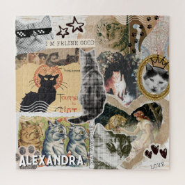 Grappige Vintage Katten Kunst Collage Kattenliefhe Legpuzzel
