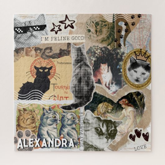 Grappige Vintage Katten Kunst Collage Kattenliefhe Legpuzzel (Verticaal)