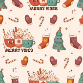 Grappige Vintage Kerstdeken 70s Pastel Vibe Fleece Deken