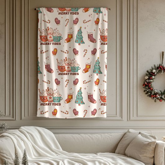 Grappige Vintage Kerstdeken 70s Pastel Vibe Fleece Deken