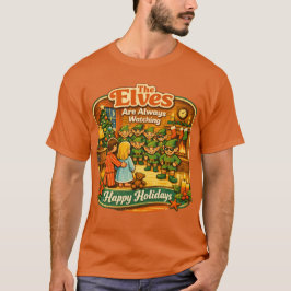 Grappige Vintage Kerstelfjes Kijken Altijd Toe T-shirt