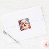 Grappige Vintage Kerstman Kerstmis Vierkante Sticker (Envelop)