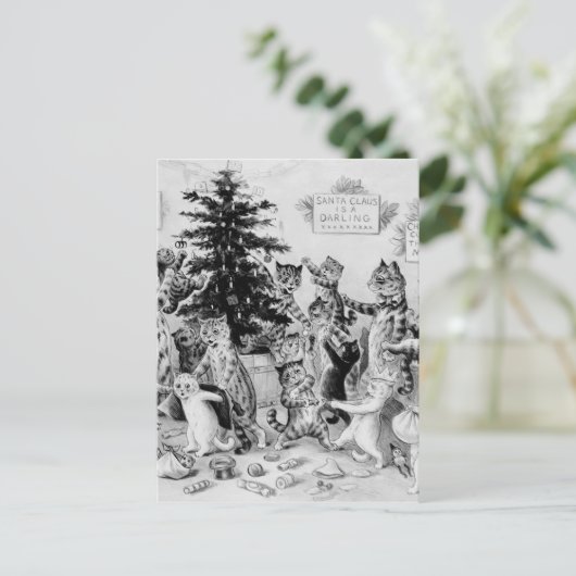 Grappige Vintage Kerstmis van Katten Feestdagenkaart (Staand voorkant)