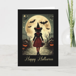 Grappige Vintage Kleine Heks Halloween Feestdagen Kaart
