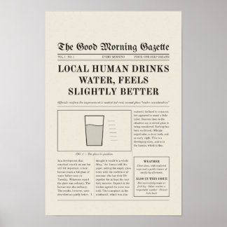 Grappige Vintage Kranten Hydratatie Poster