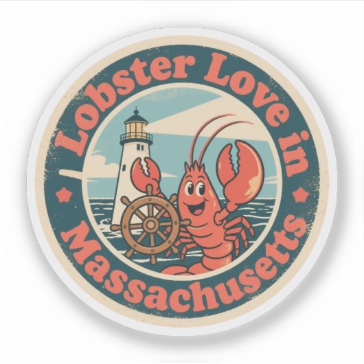 Grappige vintage Massachusetts kreeft vuurtoren  Sticker (Voorkant)