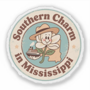 Grappige vintage Mississippi Magnolia hoed Steambo Sticker