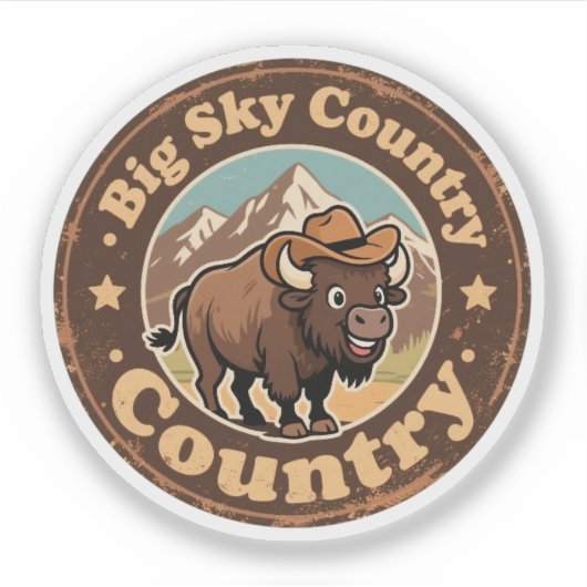 Grappige vintage Montana bizon cowboyhoed Sticker (Voorkant)
