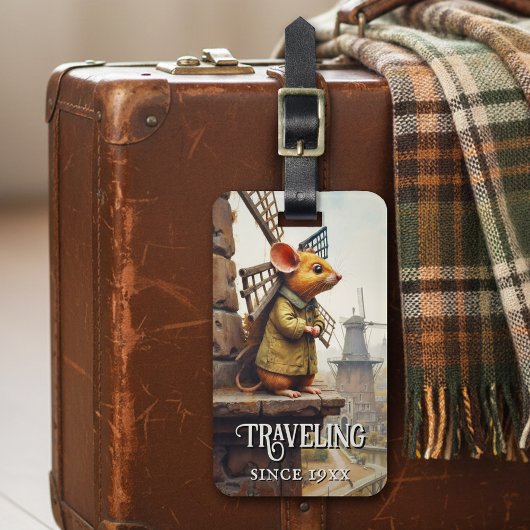 Grappige Vintage Muis Bagage Label