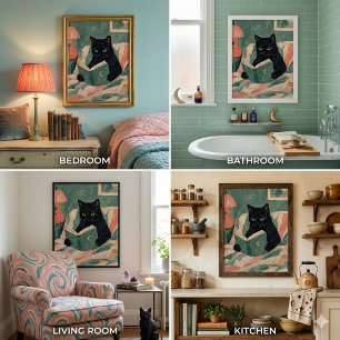 Grappige vintage poster van een zwarte kat die een