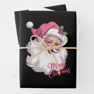 Grappige Vintage Roze Kerstman Roze Prettig Kerstm Inpakpapier Vel