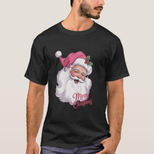 Grappige vintage roze kerstman roze vrolijk Kerstm T-shirt