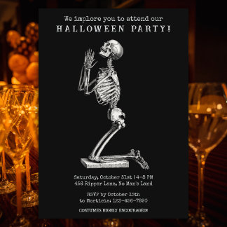 Grappige vintage skelet Halloween-feest uitnodigin Kaart