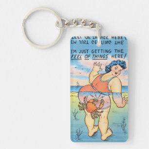 Grappige vintage strandhumor krabbenaanval illustr sleutelhanger