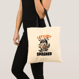 Grappige vintage-thema wasbeer skateboard Hallowee Tote Bag