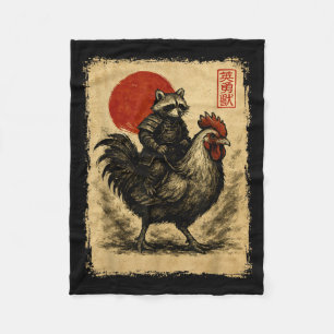 Grappige vintage wasbeer haan kip Japanse Uki Fleece Deken
