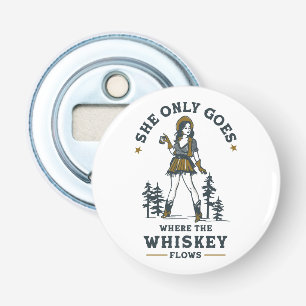 Grappige Vintage Western Cowgirl Whiskey Liefhebbe Button Flesopener