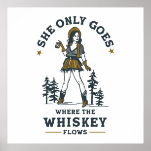 Grappige Vintage Western Cowgirl Whiskey Liefhebbe Poster