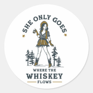 Grappige Vintage Western Cowgirl Whiskey Liefhebbe Ronde Sticker