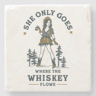 Grappige Vintage Western Cowgirl Whiskey Liefhebbe Stenen Onderzetter