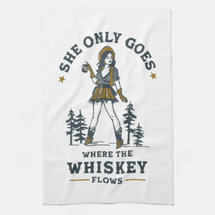 Grappige Vintage Western Cowgirl Whiskey Liefhebbe Theedoek
