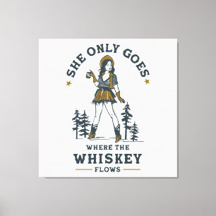 Grappige vintage western cowgirl whisky liefhebber canvas afdruk