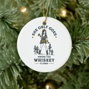 Grappige vintage western cowgirl whisky liefhebber keramisch ornament