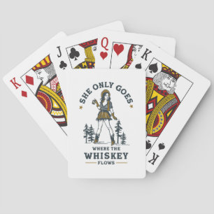 Grappige vintage western cowgirl whisky liefhebber pokerkaarten