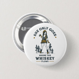 Grappige vintage western cowgirl whisky liefhebber ronde button 5,7 cm