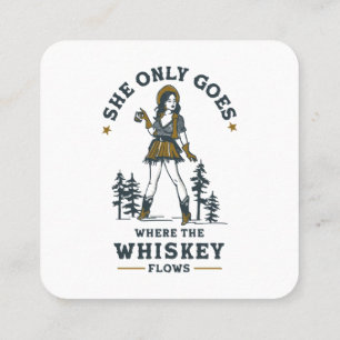 Grappige vintage western cowgirl whisky liefhebber vierkante visitekaartje