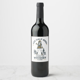 Grappige vintage western cowgirl whisky liefhebber wijn etiket