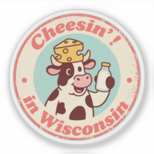Grappige Vintage Wisconsin Koe Kaas Hoed Retro Sticker
