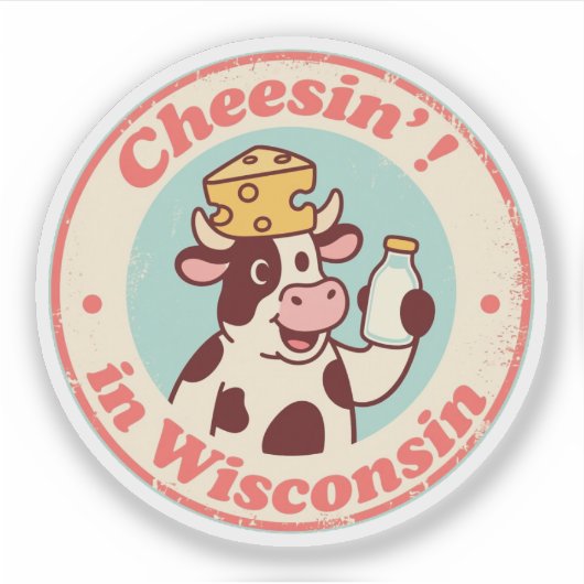 Grappige Vintage Wisconsin Koe Kaas Hoed Retro Sticker (Voorkant)