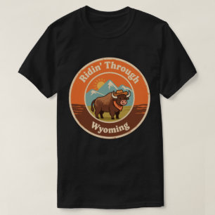 Grappige Vintage Wyoming Bison Cowboy Pet Retro T-shirt