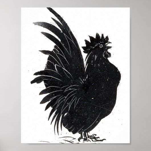 Grappige vintage zwarte haan kip poster (Voorkant)