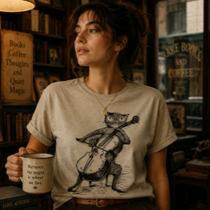 Grappige vintage zwarte kat die cello speelt t-shirt