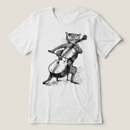 Grappige vintage zwarte kat die cello speelt Tri-Blend shirt