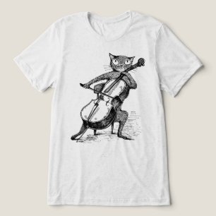Grappige vintage zwarte kat die cello speelt Tri-Blend shirt