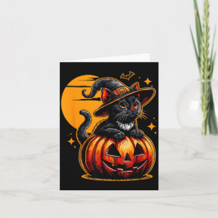 Grappige Vintage Zwarte Kat Halloween Pompoen Grie Kaart
